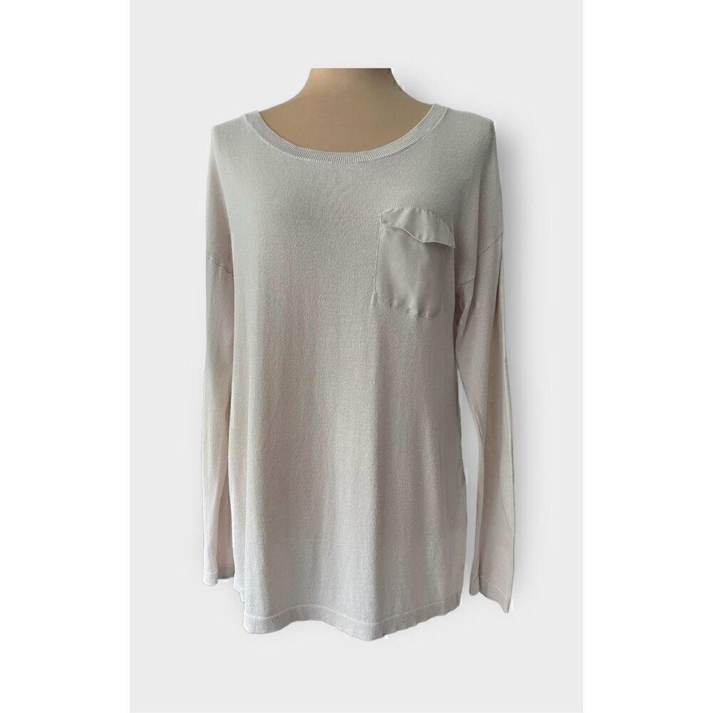 August Moon Women’s Cream Long Sleeve Semi-Sheer Lower Back Sweater Size Medium